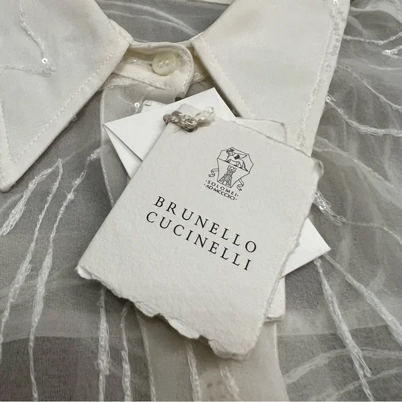 Brunello Cucinelli Dazzling Exotic Embroidery Shirt in Crispy Silk Size M NWT